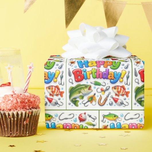 Alles Gute zum Geburtstag Angelköder und Haken Geschenkpapier (Geburtstagsparty)