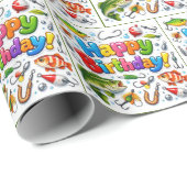 Alles Gute zum Geburtstag Angelköder und Haken Geschenkpapier (Rolleneckpunkt)