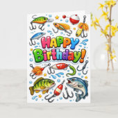 Alles Gute zum Geburtstag Angelköder und Haken Karte (Gelbe Blume)