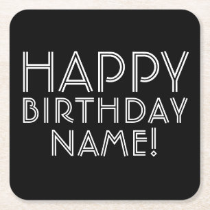 Alles Gute zum Geburtstag & anpassbarer Name   Rechteckiger Pappuntersetzer