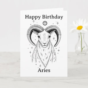 Alles Gute zum Geburtstag Aries Widder Handgezeich Karte