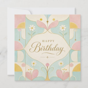 Alles Gute zum Geburtstag Art Deco Pastell Blumen  Karte