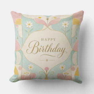 Alles Gute zum Geburtstag Art Deco Pastell Blumen Kissen