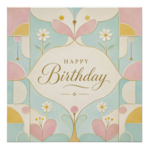 Alles Gute zum Geburtstag Art Deco Pastell Blumen  Poster