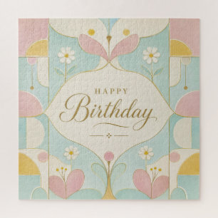 Alles Gute zum Geburtstag Art Deco Pastell Blumen Puzzle