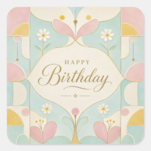 Alles Gute zum Geburtstag Art Deco Pastell Blumen  Quadratischer Aufkleber