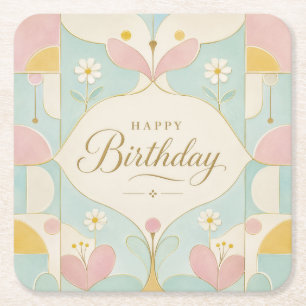 Alles Gute zum Geburtstag Art Deco Pastell Blumen Rechteckiger Pappuntersetzer