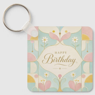 Alles Gute zum Geburtstag Art Deco Pastell Blumen Schlüsselanhänger