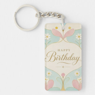 Alles Gute zum Geburtstag Art Deco Pastell Blumen Schlüsselanhänger