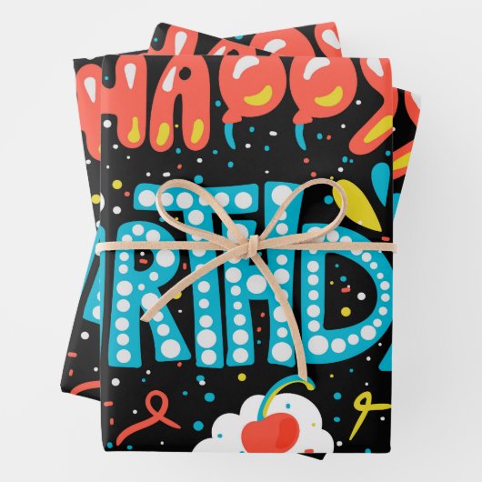 Alles Gute zum Geburtstag auf schwarz Geschenkpapier Set (Beispiel)