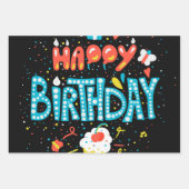 Alles Gute zum Geburtstag auf schwarz Geschenkpapier Set (Vorderseite)