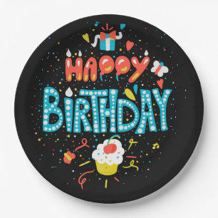 Alles Gute zum Geburtstag auf schwarz Pappteller