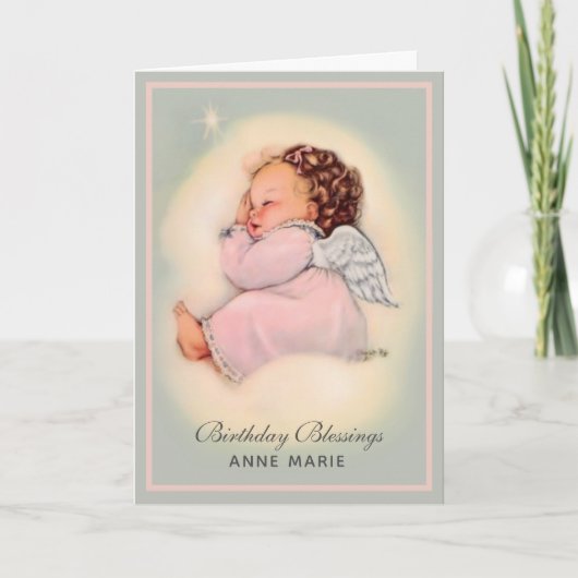 Alles Gute zum Geburtstag Baby Mädchen Engel Relig Karte (Vorderseite)
