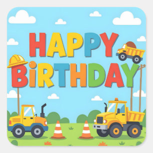 Alles Gute zum Geburtstag Baustellenbauer Thema Quadratischer Aufkleber