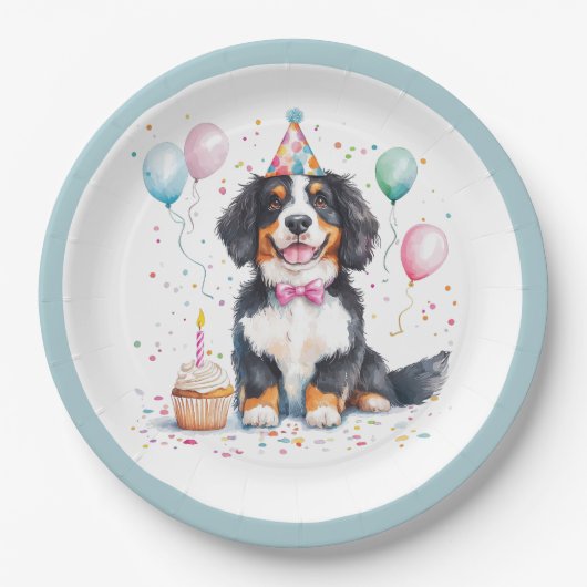 Alles Gute zum Geburtstag Berner Sennenhund Pappteller (Vorderseite)