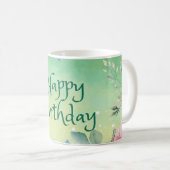 Alles Gute zum Geburtstag Blau, Rosa Blume Kaffeetasse (VorderseiteRechts)