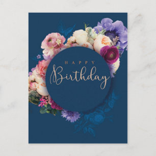 Alles Gute zum Geburtstag, blaue Blumen Postkarte