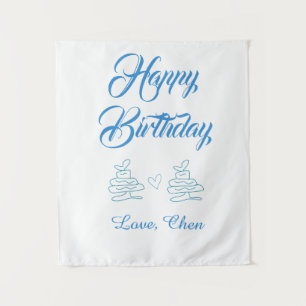Alles Gute zum Geburtstag blaue Kuchenumrandung He Wandteppich