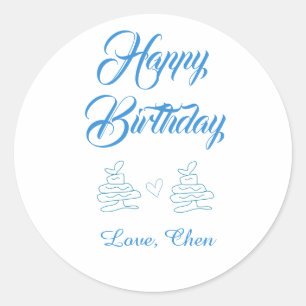 Alles Gute zum Geburtstag blaue Torte Herz Name Li Runder Aufkleber