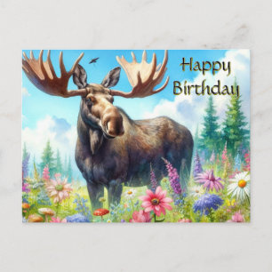 Alles Gute zum Geburtstag Bull Moose und Wildblume Postkarte
