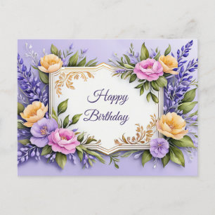 Alles Gute zum Geburtstag Bunte Blumen auf Lavende Postkarte
