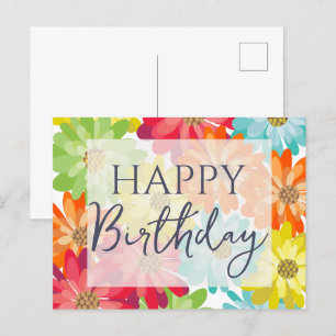 Alles Gute zum Geburtstag Bunte Frühlingsblumen    Postkarte