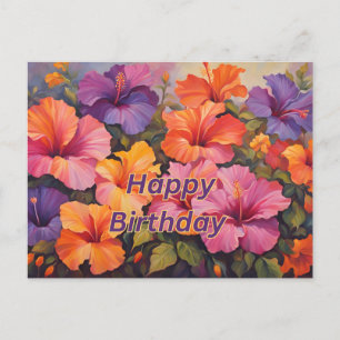 Alles Gute zum Geburtstag Bunte Hibiskusblumen Postkarte
