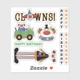 Alles Gute zum Geburtstag, bunte lustige Clowns Aufkleber