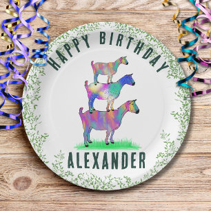 Alles Gute zum Geburtstag Bunte Ziegen und Laub Pappteller