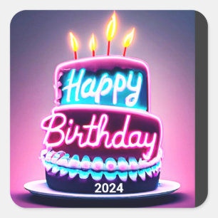 Alles Gute zum Geburtstag Cake 2024 Party Quadratischer Aufkleber