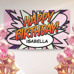 ALLES GUTE ZUM GEBURTSTAG Comic Book Pop Art Rosa Banner