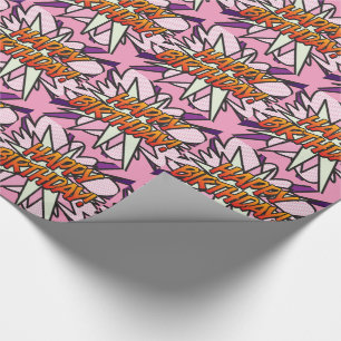 ALLES GUTE ZUM GEBURTSTAG Comic Book Pop Art rosa Geschenkpapier