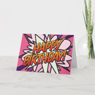 ALLES GUTE ZUM GEBURTSTAG Comic-Book-Pop-Art-Rosa Karte