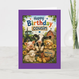 Alles Gute zum Geburtstag Cousin Farm Tiere Karte