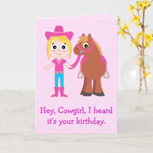 Alles Gute zum Geburtstag, Cowgirl Karte (Gelbe Blume)