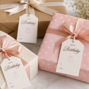 Alles Gute zum Geburtstag   Creme Braun Rosa Gebur Geschenkanhänger