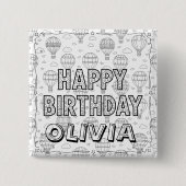 Alles Gute zum Geburtstag Custom Name Heißluftbal Button (Vorderseite)