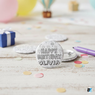 Alles Gute zum Geburtstag  Custom Name Heißluftbal Button
