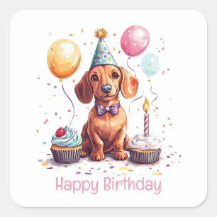Alles Gute zum Geburtstag Dachshund Quadratischer Aufkleber