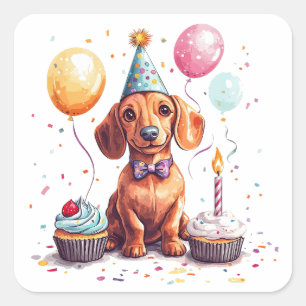 Alles Gute zum Geburtstag Dachshund Quadratischer Aufkleber