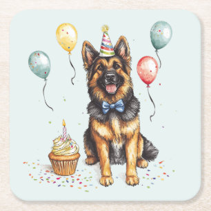 Alles Gute zum Geburtstag Deutscher Schäferhund Rechteckiger Pappuntersetzer
