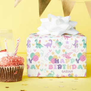 Alles Gute zum Geburtstag Dinosaurier Pastell Grün Geschenkpapier