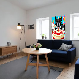 Alles Gute zum Geburtstag, drei Hunde und Kuchen | Poster