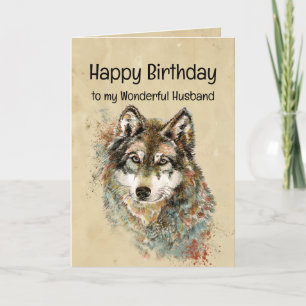 Alles Gute zum Geburtstag Ehemann Wolf, Wölfe Karte