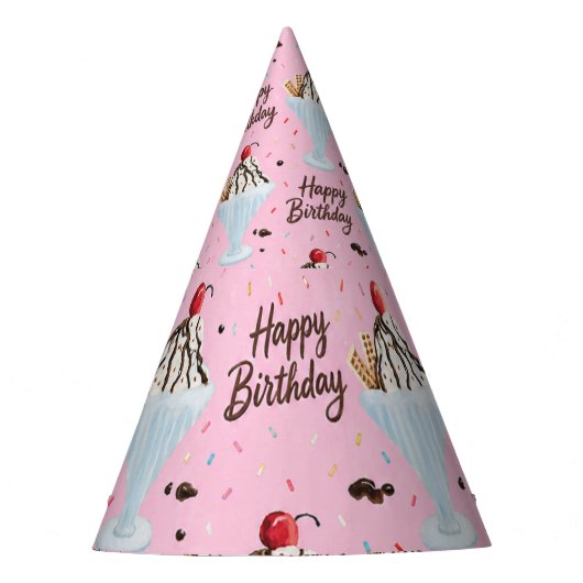 Alles Gute zum Geburtstag Eisbecher Partyhütchen (Vorderseite)