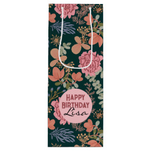 Alles Gute zum Geburtstag elegante florale Rosé We Geschenktüte Für Weinflaschen
