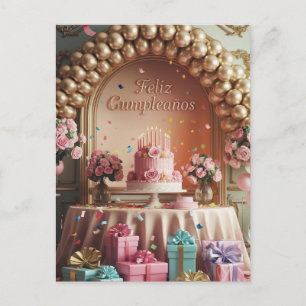 „Alles Gute zum Geburtstag“ Elegantes Rosa und Gol Postkarte
