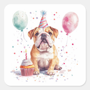 Alles Gute zum Geburtstag Englische Bulldogge Quadratischer Aufkleber