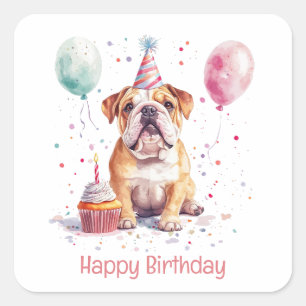 Alles Gute zum Geburtstag Englische Bulldogge Quadratischer Aufkleber