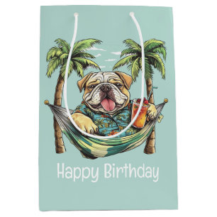 Alles Gute zum Geburtstag English Bulldog in hawai Mittlere Geschenktüte